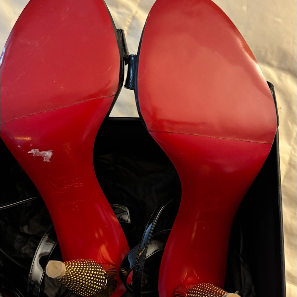 Christian Louboutin Black Patent Leather Sandals with Red Soles